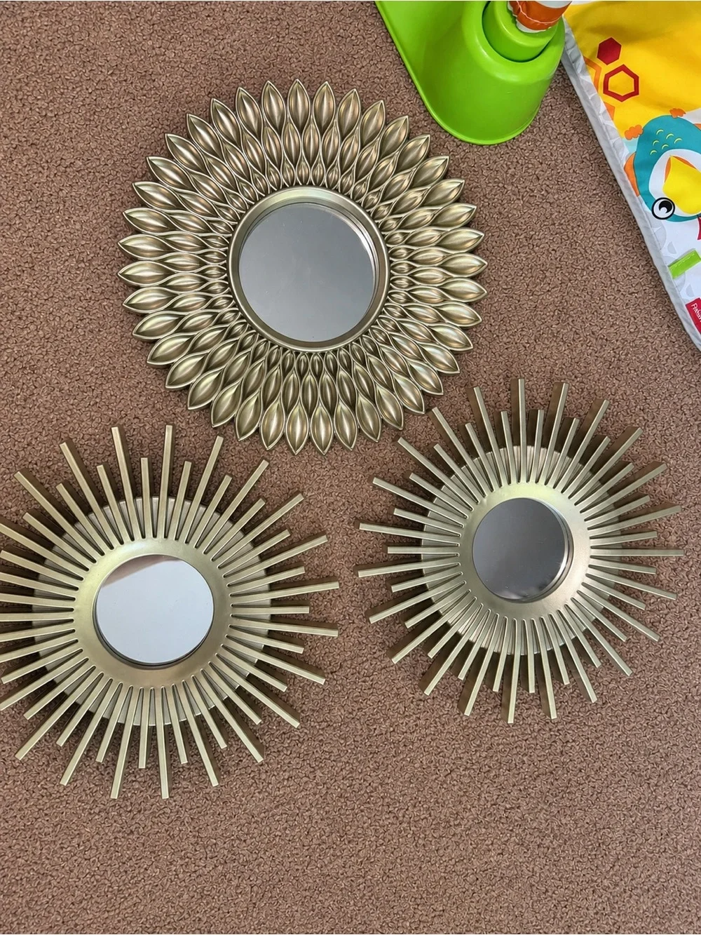 Gold Sunburst Wall Mirror Set - Champagne Finish